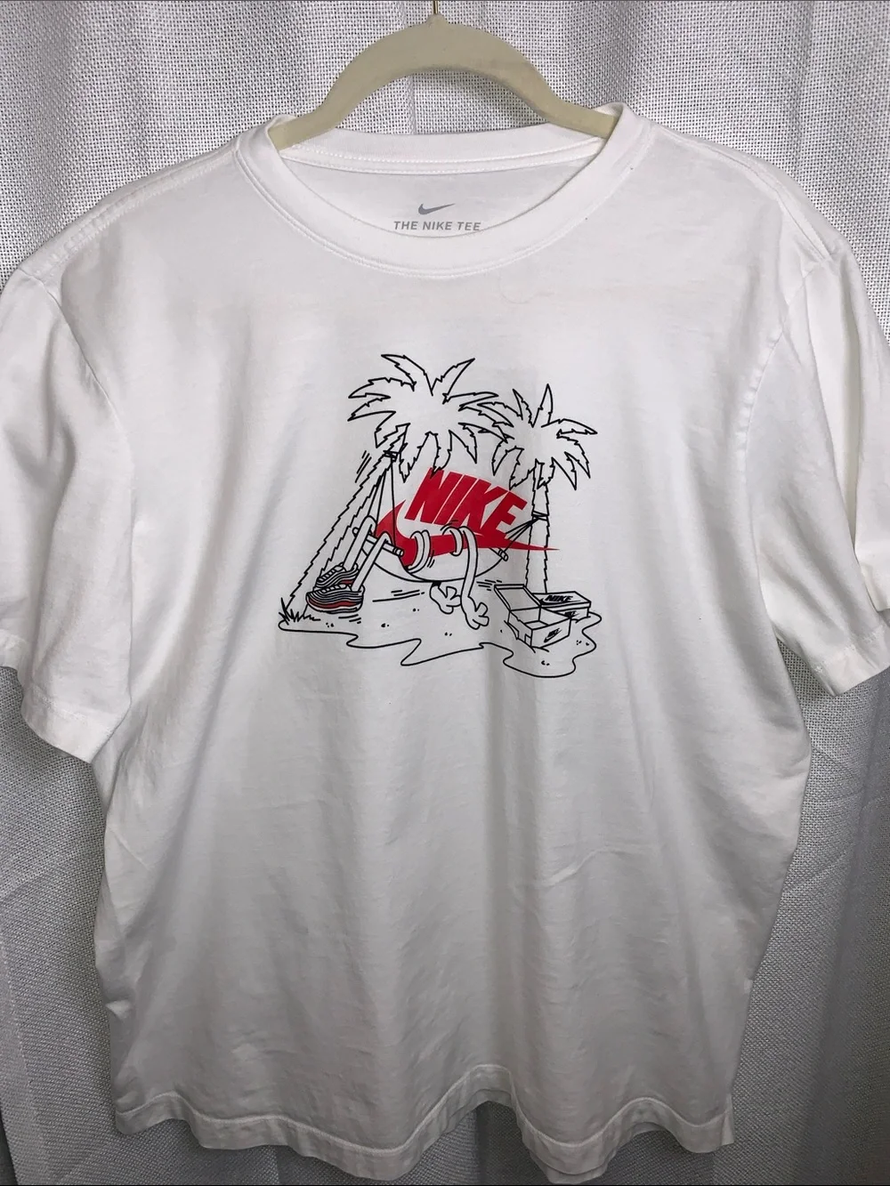 Nike White Tee with Red Logo Palm Graphic